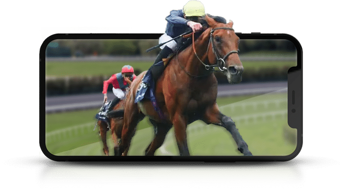 jinete en un teléfono representando carreras de caballos.