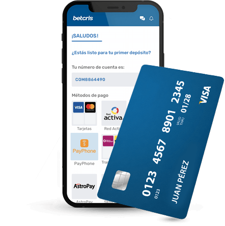 Imagen de un smartphone con tarjeta de crédito representando pagos en línea.